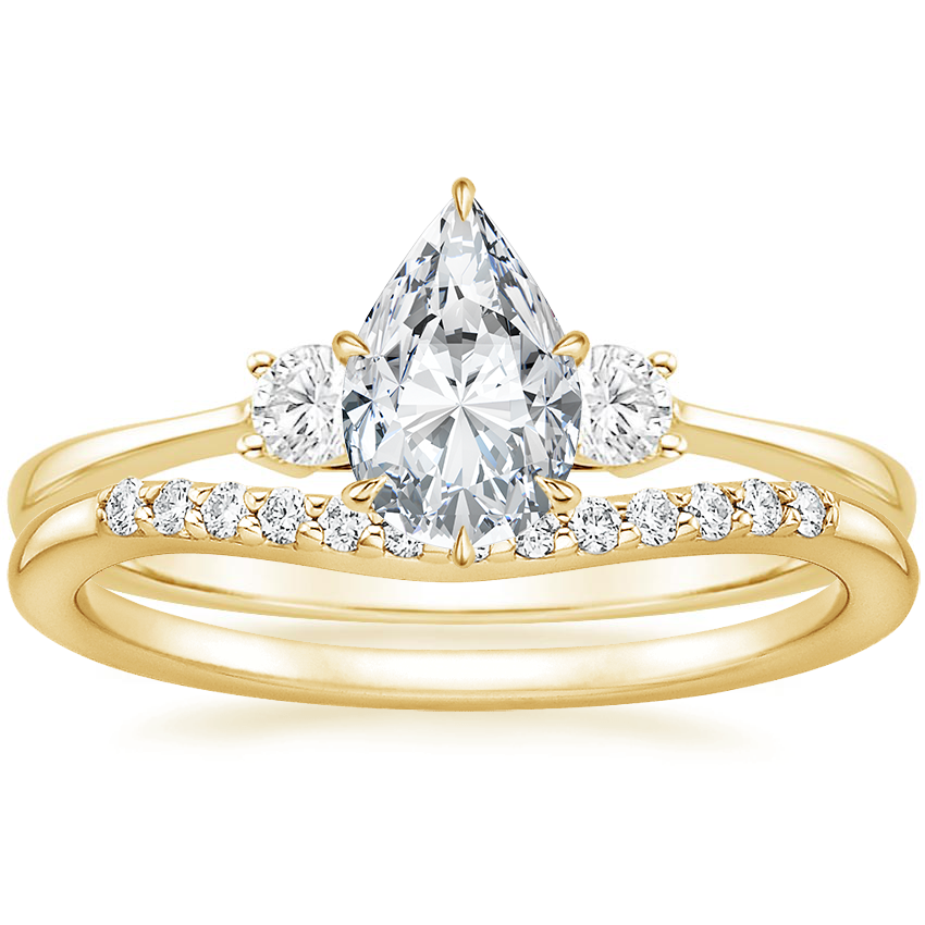 18K Yellow Gold Selene Diamond Ring with Petite Curved Diamond